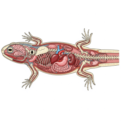 An anatomical cross-sectional illustration of a Eastern Newt