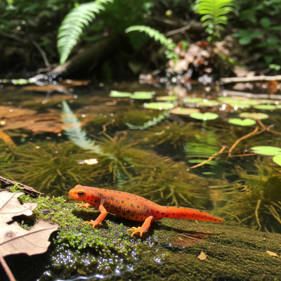 A detailed image of a Eastern Newt (amphibians) in its natural habitat