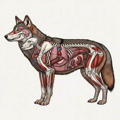 Detailed anatomical illustration of a Eastern Wolf
