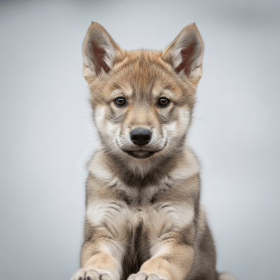 Photograph showing a juvenile (puppy) version of the Eastern Wolf