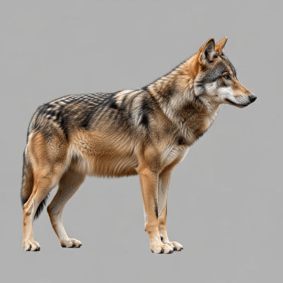 Side profile photograph of a standing Eastern Wolf, part of the taxonomy canines