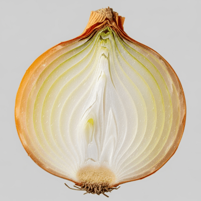 A detailed cross-sectional image of a Ebenezer onion (onions) cut in half to reveal its internal layers and structure