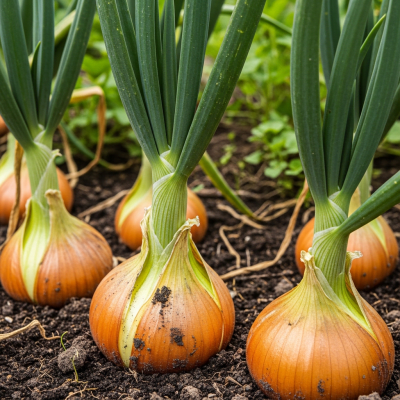 A photograph of a Ebenezer onion (onions) in its natural environment or growing in soil