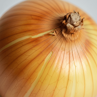 A macro photograph highlighting the surface texture and skin details of a Ebenezer onion