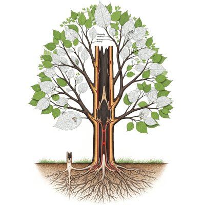 Detailed botanical illustration of the internal structure of a Ebony