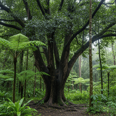 A realistic depiction of a mature Ebony (trees) in its typical natural environment
