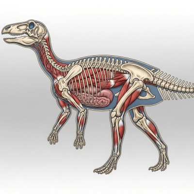 Detailed anatomical cross-section illustration of a Edmontosaurus