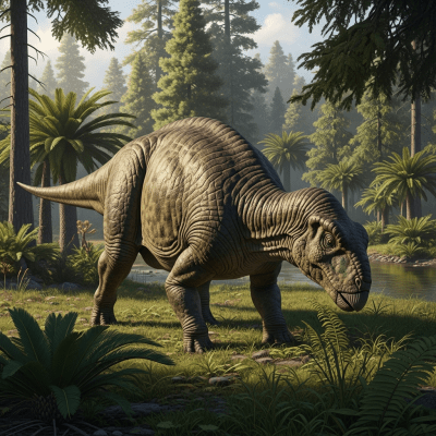 Realistic depiction of a Edmontosaurus in its prehistoric natural environment