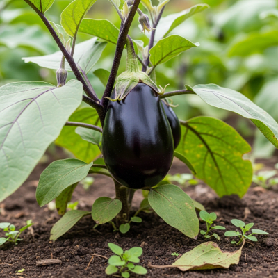 Naturalistic image of a Eggplant in its typical growing environment, as found in nature or a cultivated garden