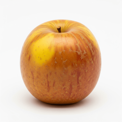 High quality studio photograph of a single Egremont Russet