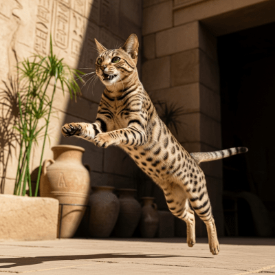 Action shot of a Egyptian Mau