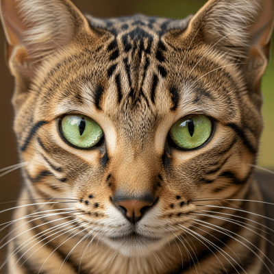 Close-up macro photograph of the face of a Egyptian Mau