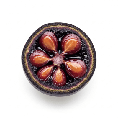 A cross-sectional view of a sliced Elderberry, part of the taxonomy berries