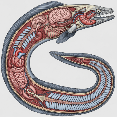 Detailed anatomical illustration of a Electric Eel, part of the taxonomy fish
