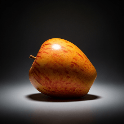Editorial-style image of a single Elstar from the taxonomy apples, dramatically lit against a dark gradient background to highlight color and texture.