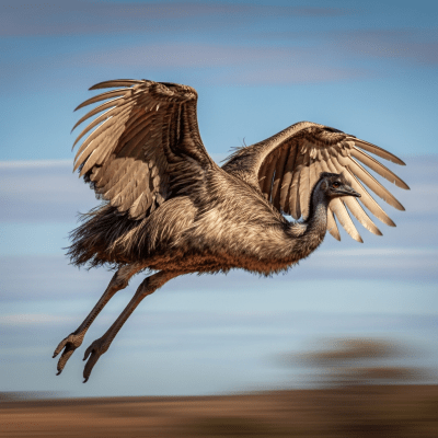 Action shot of a Emu (birds) in flight