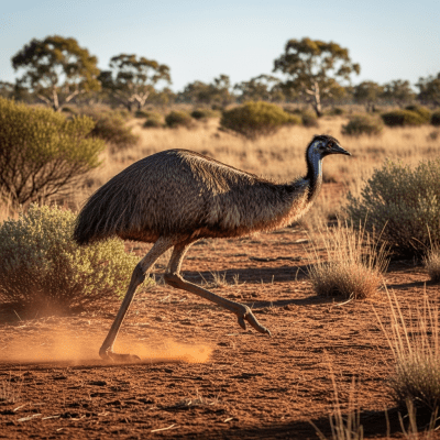 Photorealistic image of a Emu (birds) in its typical natural environment
