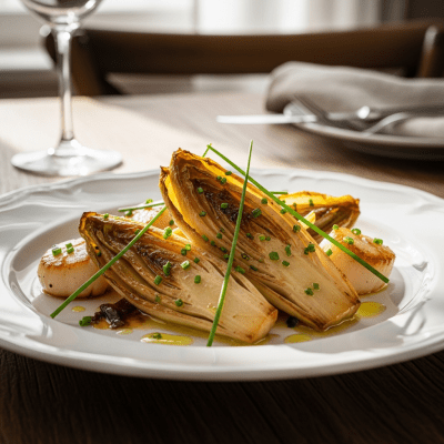 Photograph of a prepared dish or serving featuring the Endive, as commonly used in cuisine within the taxonomy vegetables