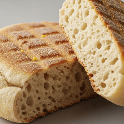Macro photograph focusing on the crust and surface texture of English Muffin