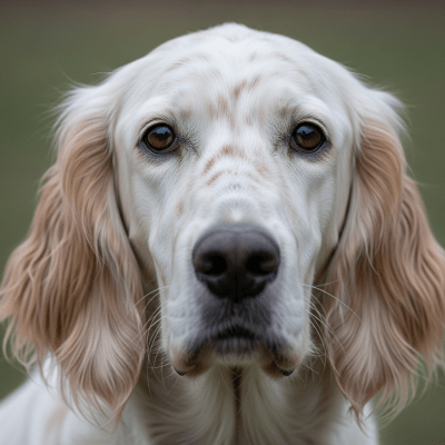 Close-up photograph of the face of a English Setter