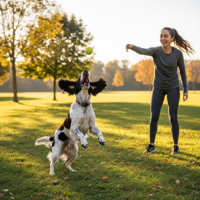 Image of a English Springer Spaniel interacting with humans in a typical cultural or domestic setting