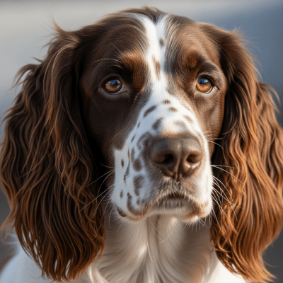 Close-up photograph of the face of a English Springer Spaniel