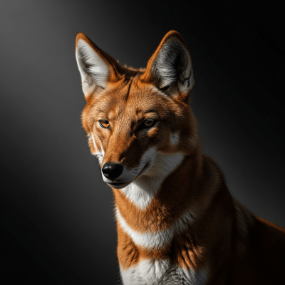 Editorial-style portrait of a Ethiopian Wolf, belonging to the taxonomy canines.