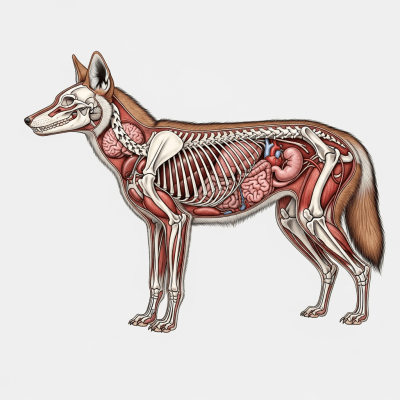 Detailed anatomical illustration of a Ethiopian Wolf
