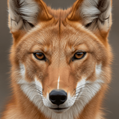 Close-up photograph of the face of a Ethiopian Wolf