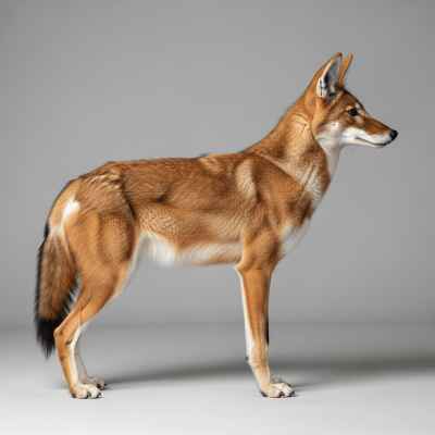 Side profile photograph of a standing Ethiopian Wolf, part of the taxonomy canines