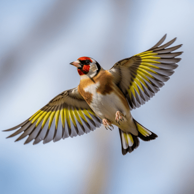 Action shot of a European Goldfinch (birds) in flight