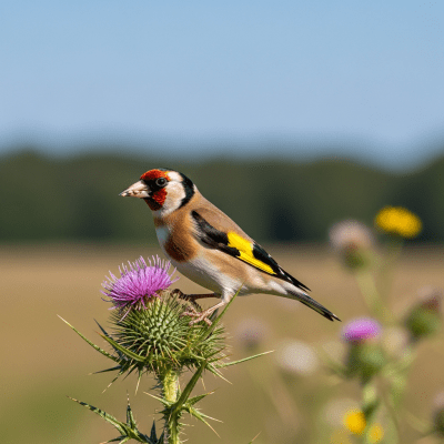 Photorealistic image of a European Goldfinch (birds) in its typical natural environment
