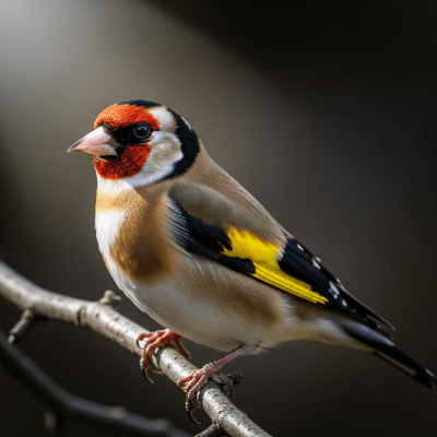 Editorial-style portrait of a European Goldfinch, belonging to the taxonomy birds.