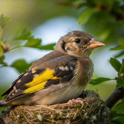 Image of a juvenile or chick stage of the European Goldfinch, within the taxonomy birds