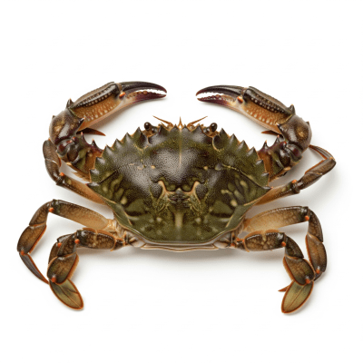 High quality studio photograph of a single European Green Crab