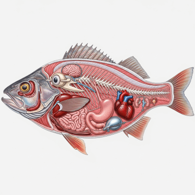 Detailed anatomical illustration of a European Perch, part of the taxonomy fish