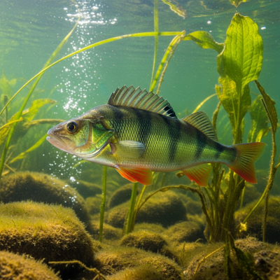 Underwater scene featuring a single European Perch
