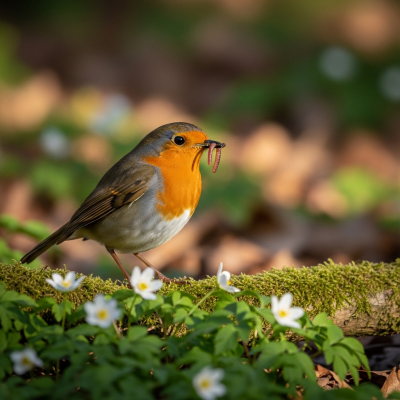 Photorealistic image of a European Robin (birds) in its typical natural environment