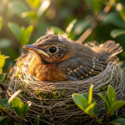 Image of a juvenile or chick stage of the European Robin, within the taxonomy birds