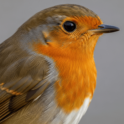 Close-up macro photograph of the feathers or distinctive markings of a European Robin