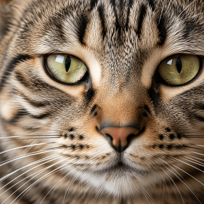 Close-up macro photograph of the face of a European Shorthair