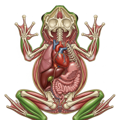 An anatomical cross-sectional illustration of a European Tree Frog