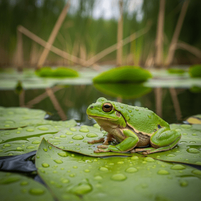 A detailed image of a European Tree Frog (amphibians) in its natural habitat