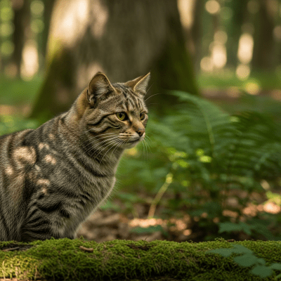 Photorealistic image of a European Wildcat (felines) in its natural habitat