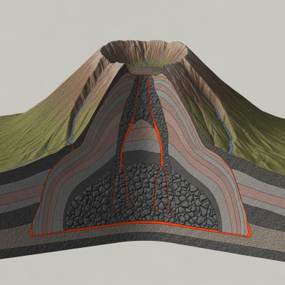 Scientific cross-sectional illustration of the Extinct volcano