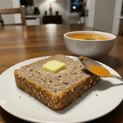 Photograph of Ezekiel Bread, shown being served or eaten as part of a meal