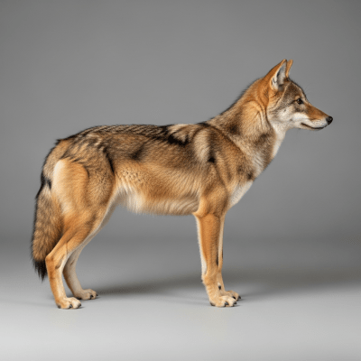 Side profile photograph of a standing Falkland Islands Wolf, part of the taxonomy canines