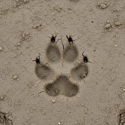 Image depicting tracks or footprints left by a Falkland Islands Wolf, belonging to the taxonomy canines