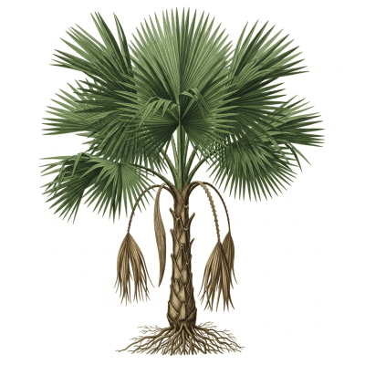 Botanical illustration of a whole Fan Palm