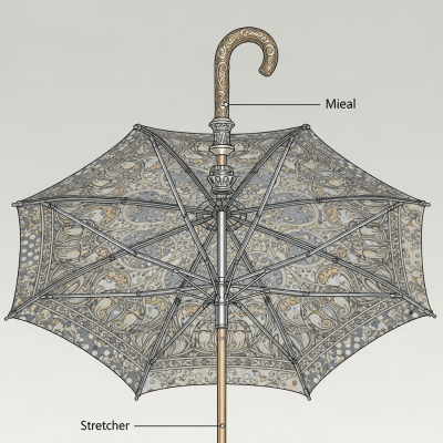 Detailed cross-sectional illustration of a Fashion Umbrella, showing the internal structure such as ribs, shaft, and canopy fabric